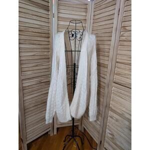 IdentSize L White Long Sleeve Fuzzy Off White Open Cardigan